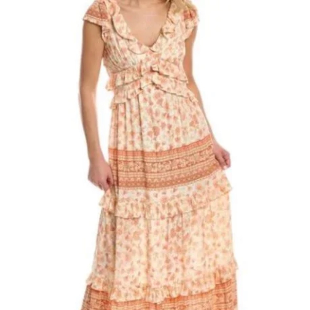 A Collective Story Anthropologie Piper Peach Floral Tiered Maxi Summer Dress S L